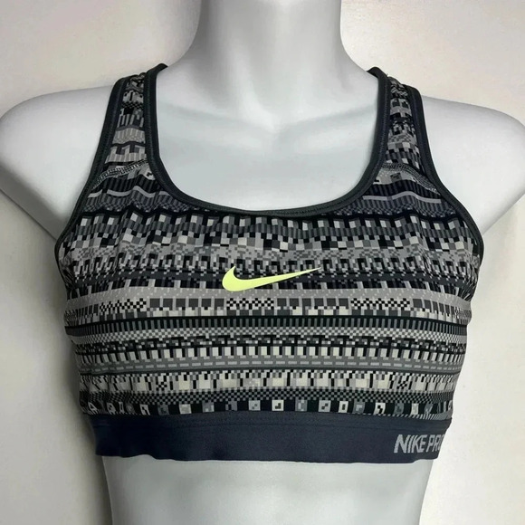 Nike Grey Sports Bra Aztec Pattern Nike Pro DriFit - Picture 1 of 4